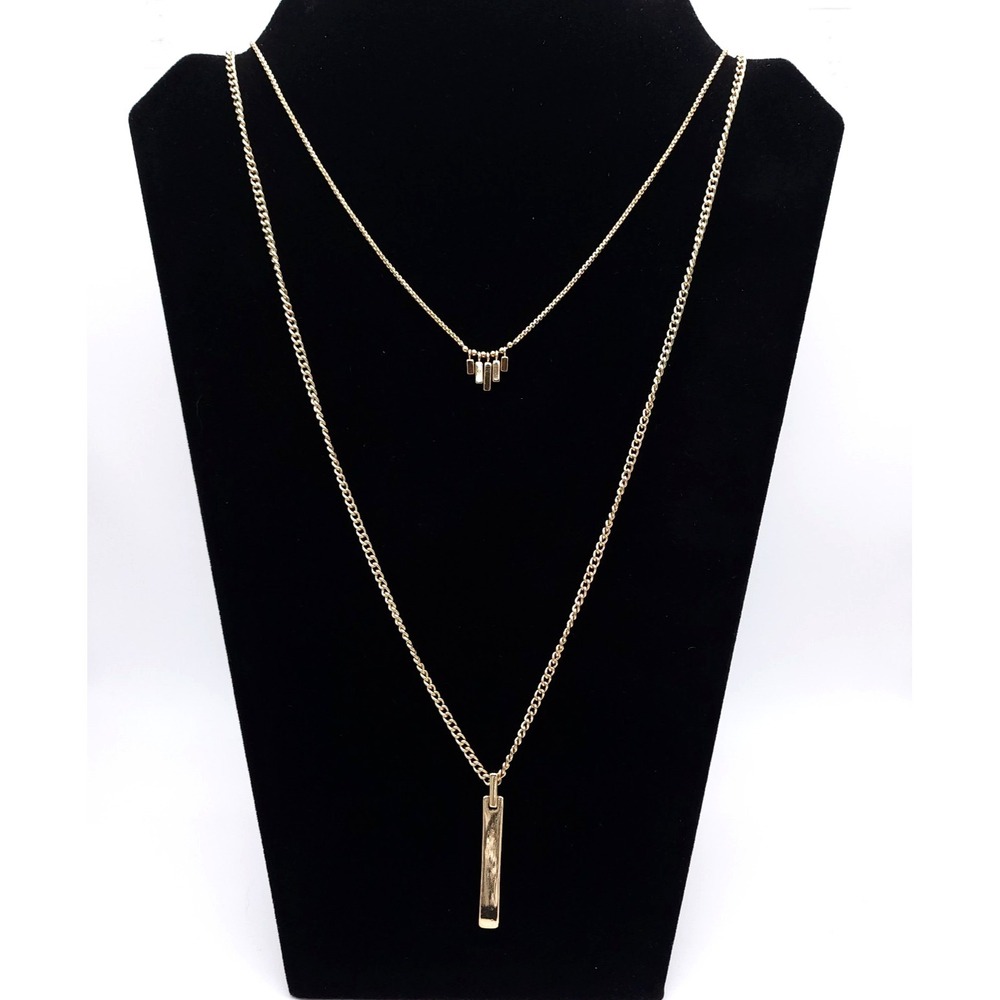 Nine West Layered Gold Bar Necklace Double Strand Signed Minimalist
